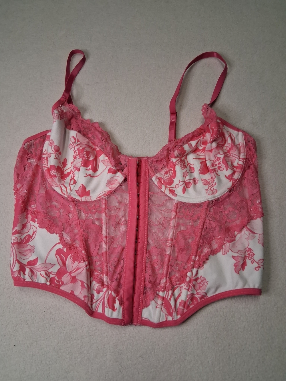 SHEIN Pink Floral Lace Longline Bustier Top